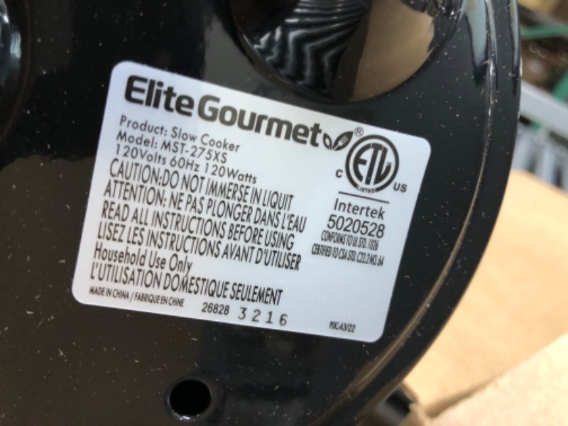 Photo 3 of **TESTED/ TURNS ON*** Elite Gourmet MST-275XS Electric Oval Slow Cooker, Adjustable Temp, Entrees, Sauces, Stews & Dips, Dishwasher Safe Glass Lid & Crock (2 Quart, Stainless Steel)