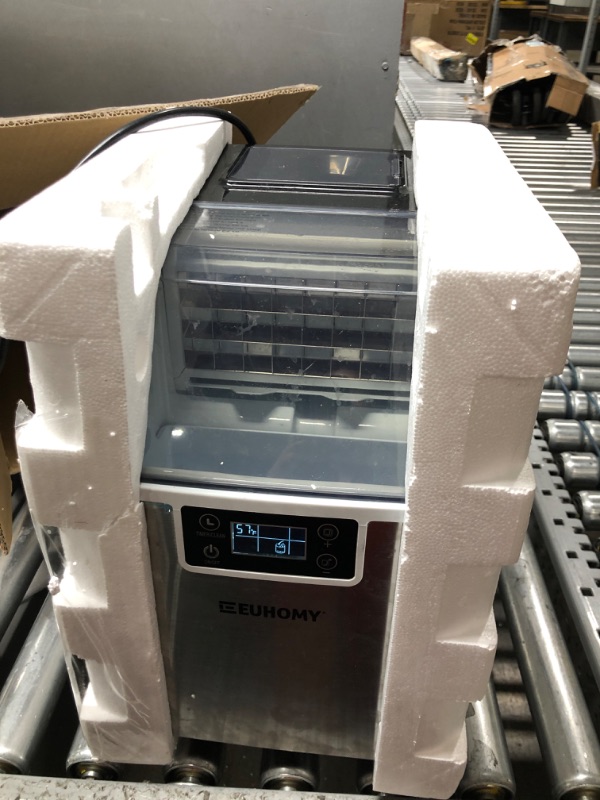 Photo 2 of ***TESTED/ TURNS ON*** Euhomy Ice Maker Machine Countertop, 2 Ways to Add Water,45Lbs/Day 24 Pcs Ready in 13 Mins, Self-Cleaning Portable Compact Ice Cube Maker with Ice Scoop & Basket, Perfect for Home/Kitchen/Office/Bar 9.92 x 14.17 x 14.61 inches Silve