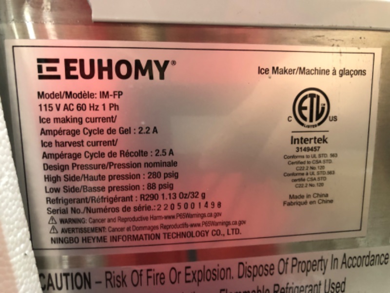 Photo 4 of ***TESTED/ TURNS ON*** Euhomy Ice Maker Machine Countertop, 2 Ways to Add Water,45Lbs/Day 24 Pcs Ready in 13 Mins, Self-Cleaning Portable Compact Ice Cube Maker with Ice Scoop & Basket, Perfect for Home/Kitchen/Office/Bar 9.92 x 14.17 x 14.61 inches Silve