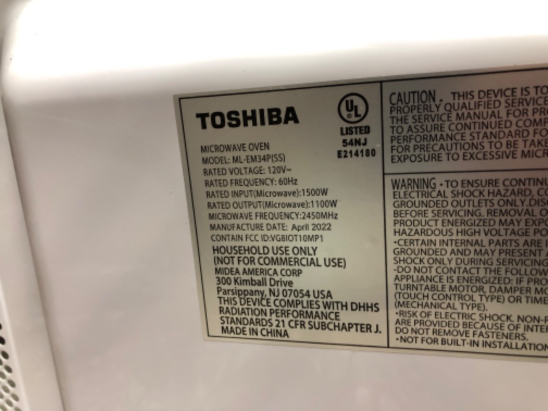 Photo 3 of ***TESTED/ TURNS ON*** Toshiba ML-EM34P(SS) Smart Countertop Microwave Oven Works, 1.3 Cu Ft, Stainless Steel & AC25CEW-SS Digital Toaster Oven, 6-Slice Bread/12-Inch Pizza, Stainless Steel