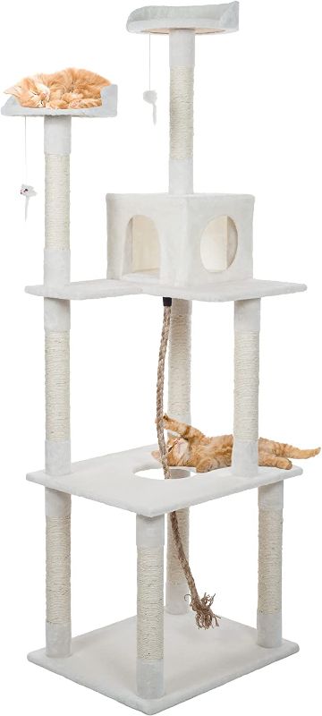 Photo 1 of 6-Foot Cat Tower - Napping Perches, Cat Condo, 9 Sisal Rope Scratching Posts, Hanging Toys and Rope – Cat Tree for Indoor Cats by PETMAKER (Ivory)
