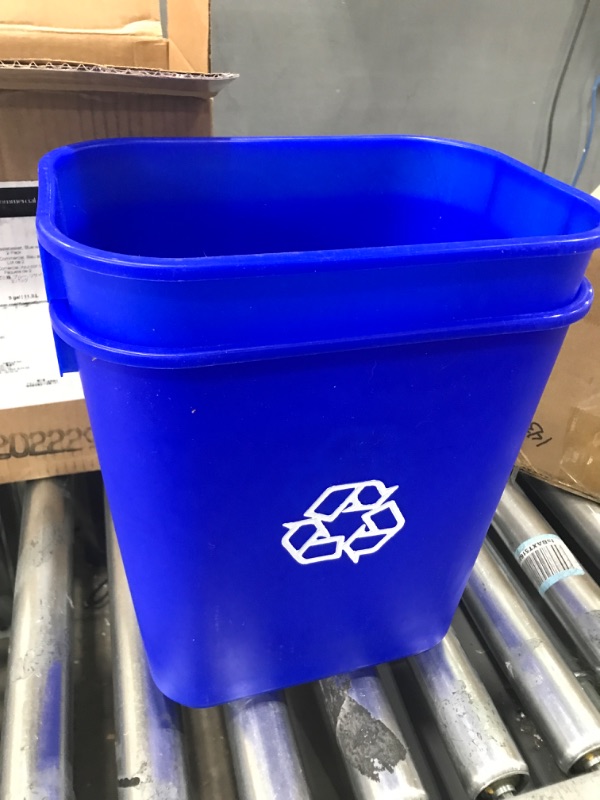 Photo 2 of AmazonCommercial 3 Gallon Commercial Office Wastebasket, Blue w/Recycle Logo, 2-Pack BLUE 3 GALLON 2 pack