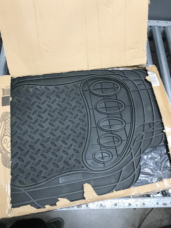 Photo 2 of Automotive Floor Mats Black Universal Fit Trimmable Climaproof for All Weather Protection Heavy Duty Rubber fits Most Cars, SUVs, and Trucks, with Footprint Design, Full Set FH Group F11310BLACK