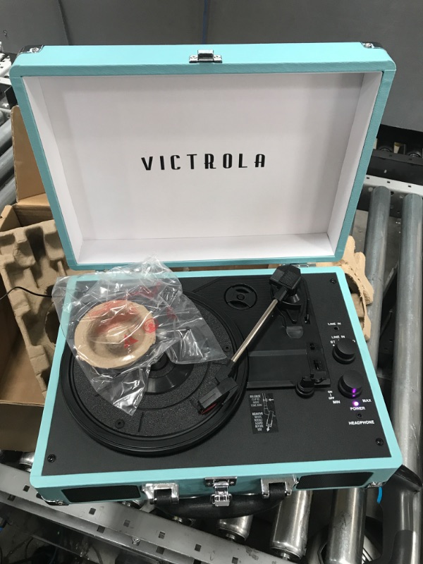 Photo 2 of Victrola Vintage 3-Speed Bluetooth Portable Suitcase Record Player with Built-in Speakers | Upgraded Turntable Audio Sound| Includes Extra Stylus | Turquoise, Model Number: VSC-550BT