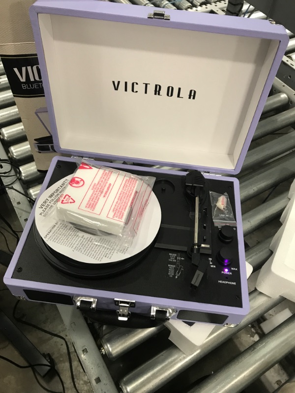 Photo 2 of Victrola Vintage 3-Speed Bluetooth Portable Suitcase Record Player with Built-in Speakers | Upgraded Turntable Audio Sound | Lavender (VSC-550BT-LVG) Lavender/Silver Record Player