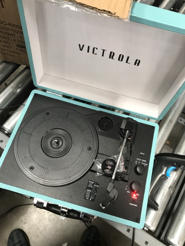 Photo 2 of Victrola Vintage 3-Speed Bluetooth Portable Suitcase Record Player with Built-in Speakers | Upgraded Turntable Audio Sound| Includes Extra Stylus | Turquoise, Model Number: VSC-550BT