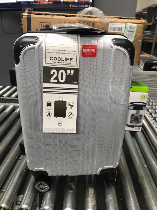 Photo 2 of Coolife Luggage Expandable(only 28") Suitcase PC+ABS Spinner 20in 24in 28in Carry on (white grid new