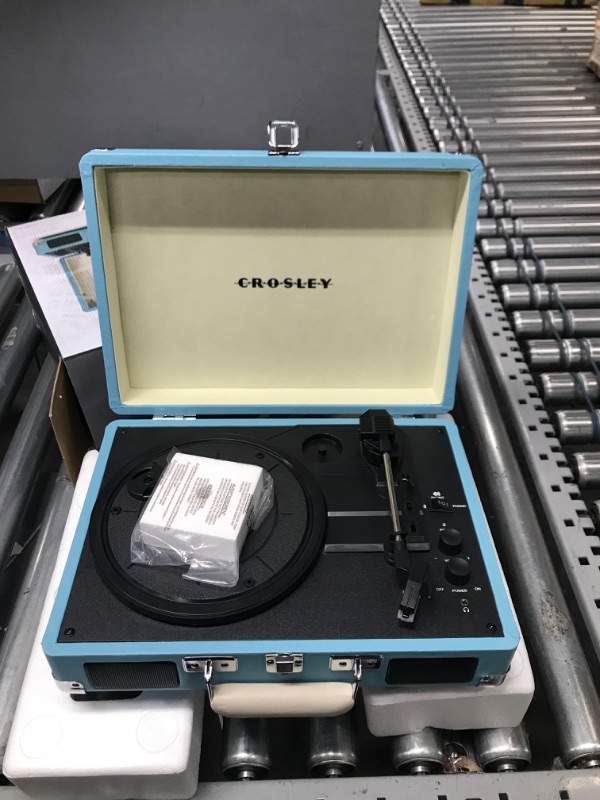 Photo 2 of Crosley CR8005F-TU Cruiser Plus Vintage 3-Speed Bluetooth in/Out Suitcase Vinyl Record Player Turntable, Turquoise/White Bluetooth In/Out Turquoise/White