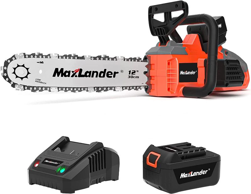 Photo 1 of 12-Inch Cordless Battery Operated Chainsaw with 1x4.0Ah Battery&Charger, MAXLANDER 20V Electric Chainsaw with Auto-Tension & Auto-Lubrication, Lightweight Handheld Chainsaw for Wood Cutting & Trimming
