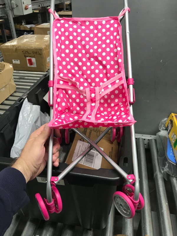 Photo 3 of Click N' Play Precious Toys Pink and White Polka Dots Foldable Doll Stroller (with Swivel Wheels)