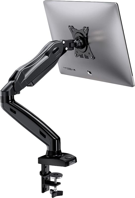 Photo 1 of HUANUO Single Monitor Mount, Articulating Gas Spring Monitor Arm, Adjustable Monitor Stand, Vesa Mount with Clamp and Grommet Base - Fits 17 to 27 Inch LCD Computer Monitors 4.4 to 14.3lbs