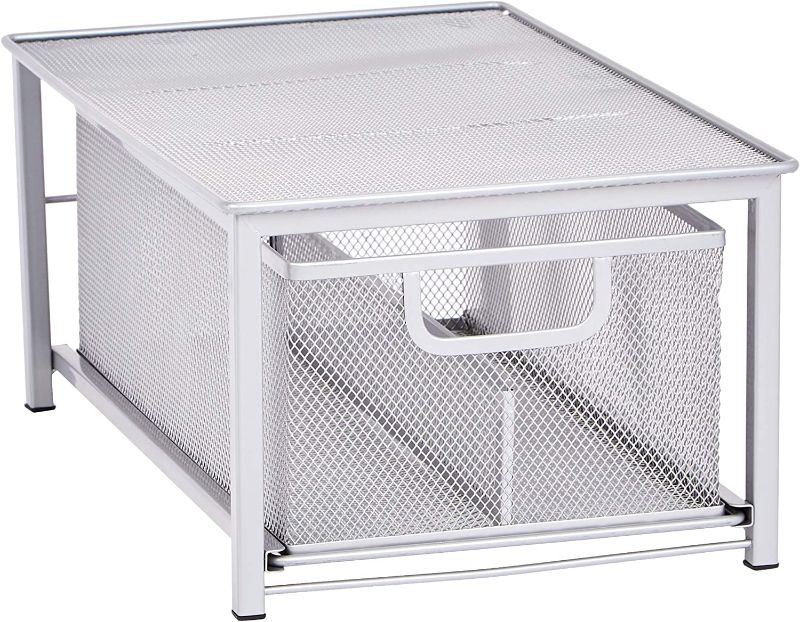 Photo 1 of Amazon Basics Mesh Sliding Basket Drawer Storage Shelf Organizer, Silver
