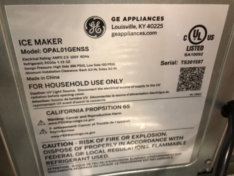 Photo 6 of GE Profile Opal | Countertop Nugget Ice Maker | Portable Ice Machine Makes up to 24 lbs. of Ice Per Day | Stainless Steel Finish Ice Maker Only No Bluetooth