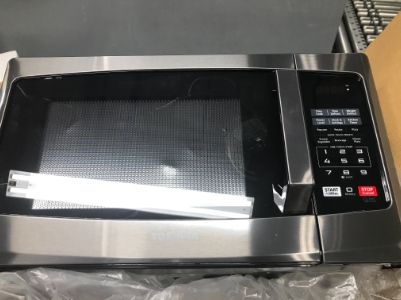 Photo 2 of ***PARTS ONLY*** Toshiba em925a5a-bs microwave oven with sound on/off eco mode and led lighting, 0.9 cu.ft, black stainless1011650730
