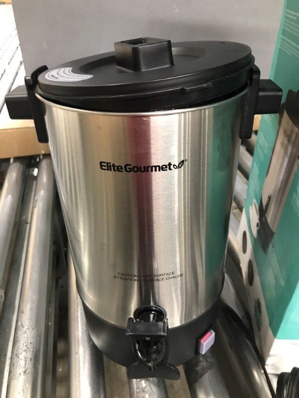 Photo 4 of *** POWERS ON *** Elite Gourmet CCM-035 30 Cup Electric Stainless Steel Coffee Maker Urn, Removable Filter for Easy Cleanup, Two Way Dispenser with Cool-Touch Handles 30 Cup Stainless Steel