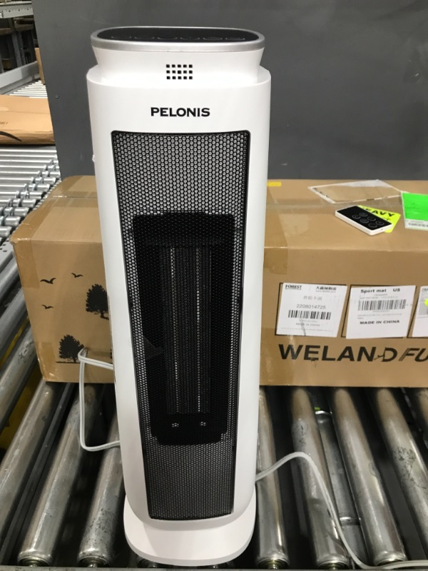 Photo 3 of *** POWERS ON *** PELONIS PHTPU1501 Ceramic Tower 1500W Indoor Space Heater with Oscillation, Remote Control, Programmable Thermostat & 8H Timer, ECO Mode, Tip-Over Switch & Overheating Protection, White PTC Heater White