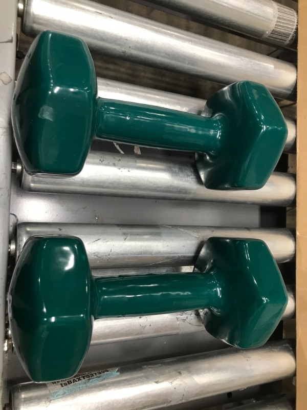 Photo 1 of Amazon Basics Vinyl Coated Hand Weight Dumbbell Pair, Set of 2 Teal 15 lbs Set Dumbbells