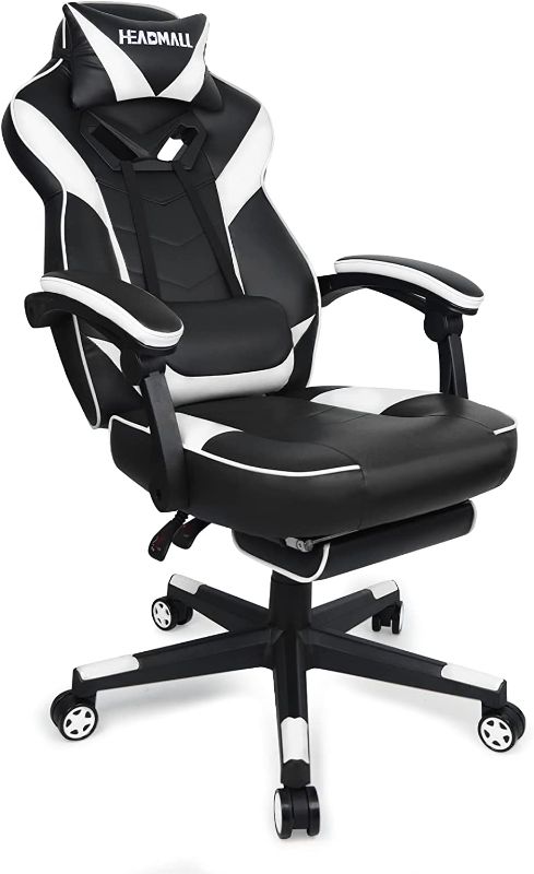 Photo 1 of HEADMALL Gaming Chairs for Adults, Adjustable Height Video Gamer Chair with Footrest, Computer Office Ergonomic Chair Lumbar Support, 350lbs Weight Capacity (Black&White)
