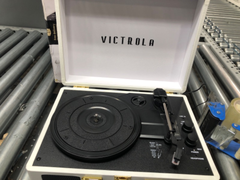 Photo 2 of Victrola Vintage 3-Speed Bluetooth Portable Suitcase Record Player with Built-in Speakers | Upgraded Turntable Audio Sound| White (VSC-550BT-WH) White Record Player