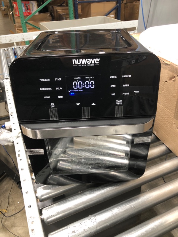 Photo 1 of ***SEE NOTES*** NUWAVE Brio Air Fryer Smart Oven, 15.5-Qt X-Large Family Size, Countertop Convection Rotisserie Grill Combo, SS Rotisserie Basket & Skewer Kit, Reversible Ultra Non-Stick Grill Griddle Plate Included 15.5-Quart Black Air Fryer