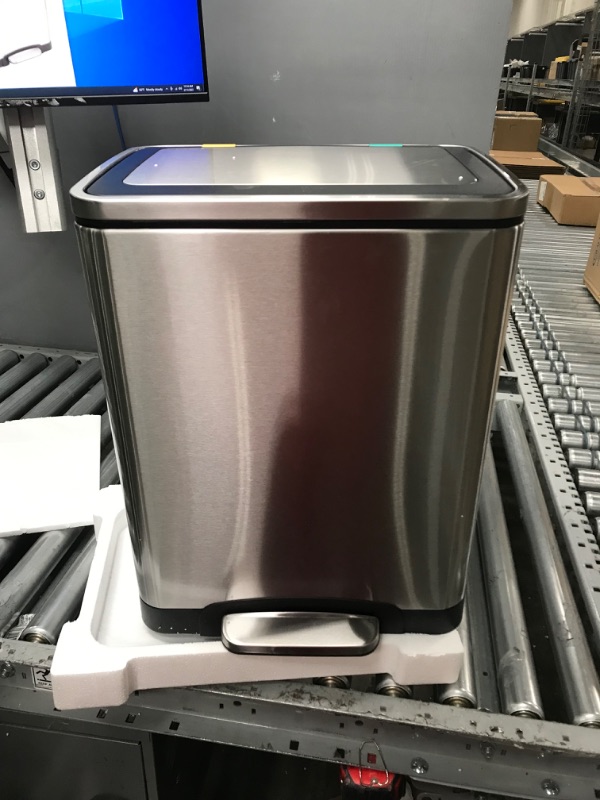 Photo 2 of Amazon Basics 30L Dual Bin Soft-Close Trash can with Foot Pedal - 2 x 15 Liter Bins, Stainless Steel 30-Liter