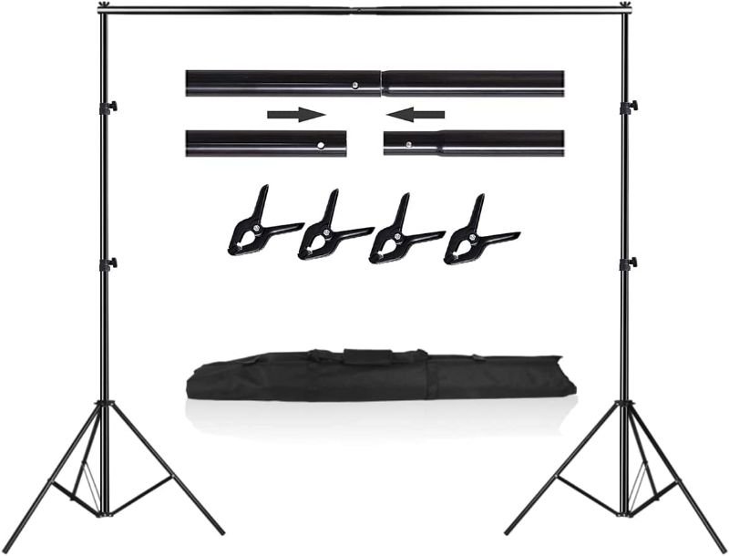 Photo 1 of HYJ-INC Photo Video Studio Photography Backdrop Stand, 8 x 8 ft Adjustable Photo Background Holder, Back Drop Banner Stand Support System Kit with Carry Bag