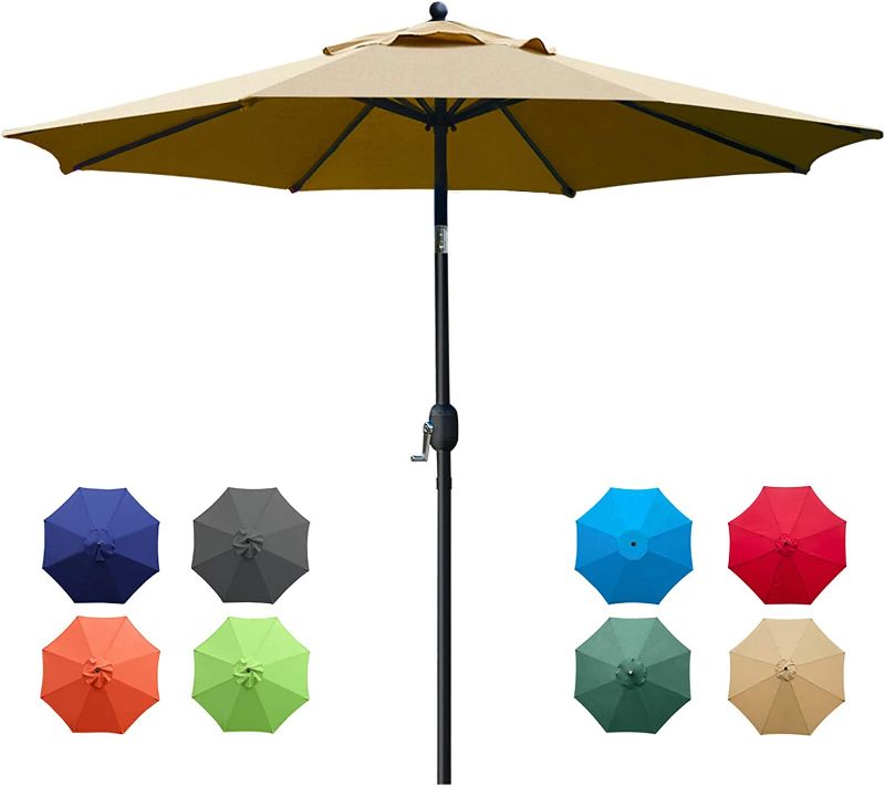 Photo 1 of Blissun 9 ft Patio Umbrella Table Market Umbrella with Tilt and Crank Outdoor Umbrella for Garden, Deck, Backyard, Pool and Beach (Navy Blue)