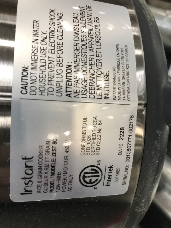 Photo 1 of Instant Zest 8 Cup One Touch Rice Cooker, From the Makers of Instant Pot, Steamer, Cooks Rice, Grains, Quinoa and Oatmeal, No Pressure Cooking Functionality 8-Cup Zest