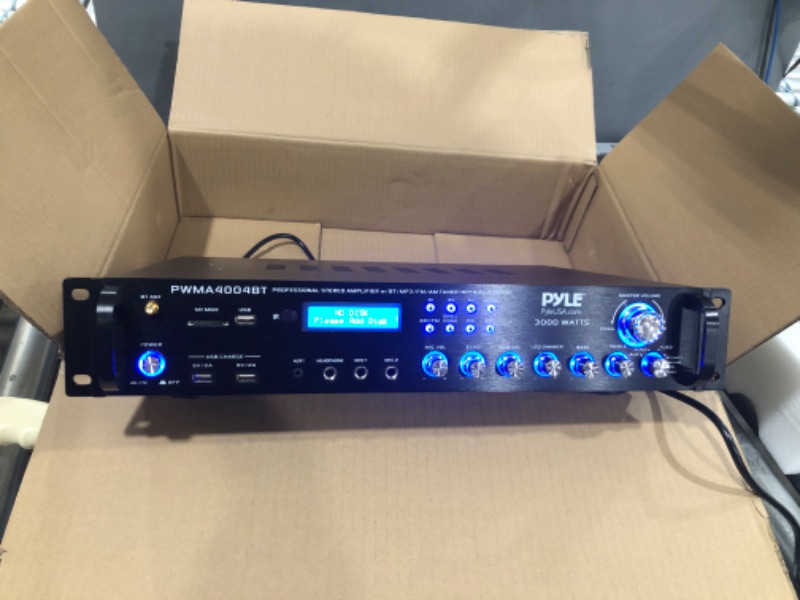 Photo 2 of Pyle PWMA4004BT Powerful 3000 Watt 4 Channel Bluetooth Hybrid Amplifier Receiver with 2 Battery Powered Handheld Microphones and Remote Control