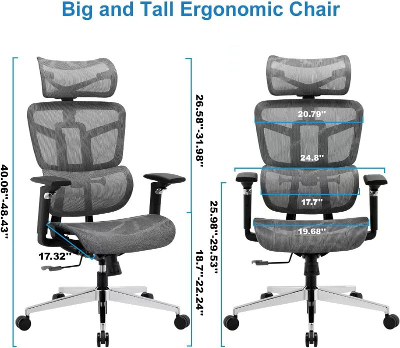 Photo 1 of Ergonomic Office Chair, High Back Office Chair, Big & Tall Mesh Computer Chair with Lumbar Support/Headrest/5D Armrests, Executive Desk Chair with Adjustable Height for Home Office/Learning/Conference
