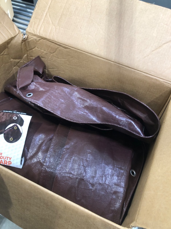 Photo 2 of 16' x 20' Super Heavy Duty 16 Mil Brown Poly Tarp Cover - Thick Waterproof, UV Resistant, Rip and Tear Proof Tarpaulin with Grommets and Reinforced Edges - by Xpose Safety
