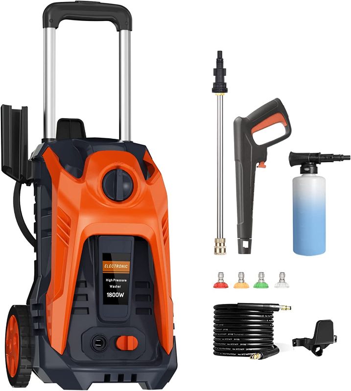 Photo 1 of Electric Pressure Washer 3500 PSI Max 2.5 GPM Power Washers Electric Powered Power Washer with Hose ,4 Quick Connect Nozzles and Soap Tank, PX5 Car Wash Machine /Car/Driveway/Patio Clean Orang