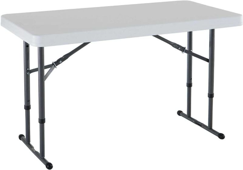 Photo 1 of LIFETIME 80160 Commercial Height Adjustable Folding Utility Table, 4 Feet, White Granite
