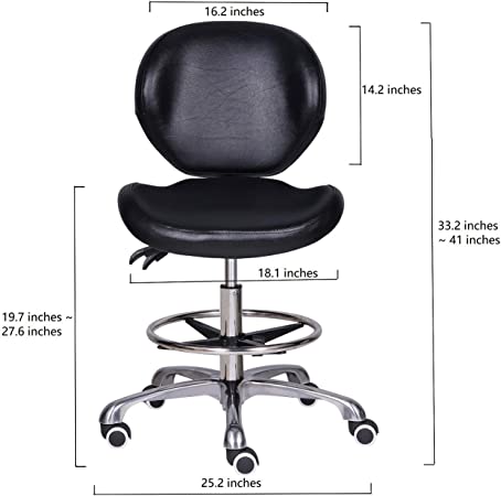 Photo 1 of Kaleurrier Adjustable Stools Drafting Chair with Backrest & Foot Rest,Tilt Back,Peneumatic Lifting Height,Swivel Seat,Rolling wheels,for Studio,Dental,Office,Salon and Counter,Home Desk Chairs (Black)
