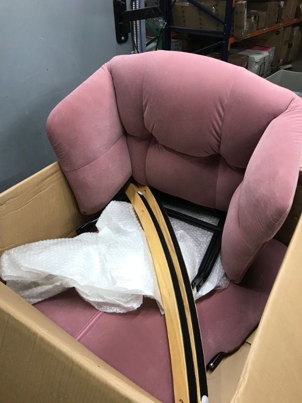 Photo 3 of ****PREVIOUSLY USED***  HomSof Mid Century Modern Green Teddy Fabric Tufted Upholstered Rocking Chair Padded Seat for Living Room Bedroom, Pink 3