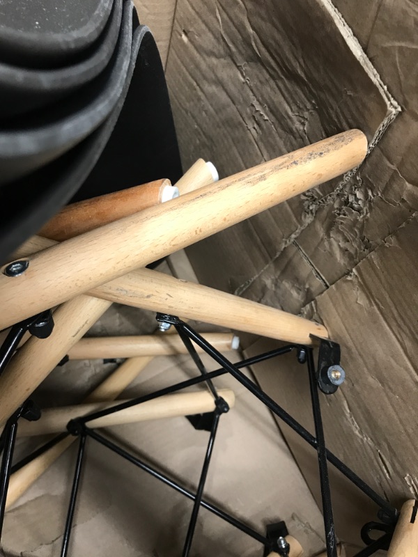Photo 1 of **SOME DAMAGE***  CangLong Modern Mid-Century Shell Lounge Plastic DSW Natural Wooden Legs for Kitchen, Dining, Bedroom, Living Room Side Chairs, Set of 4, Black Set of 4 Black
