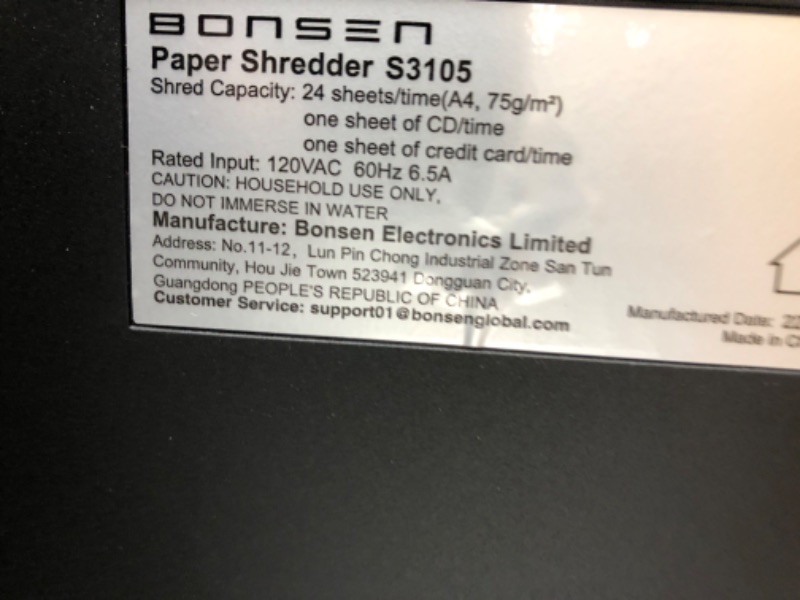 Photo 4 of Bonsen 24 Sheet Heavy Duty Cross Cut Shredder | 40 Mins Running Time Commercial Shredder with 7.9 Gallons Bin, S3105
