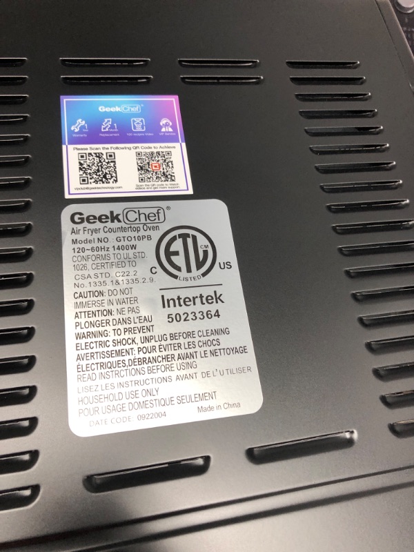 Photo 1 of Geek Chef Air Fryer Toaster Oven Combo, 4 Slice Toaster Convection Air Fryer Oven Warm, Broil, Toast, Bake, Air Fry, Oil-Free, Accessories Included (2 Knob 10QT with Video Recipes) 0-2 Knob 10QT with Video Recipes