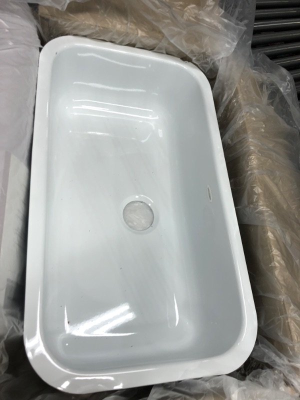 Photo 4 of ***ENAMEL CHIPPED IN ONE CORNER**
Houzer Porcela Porcelain Enamel Steel Undermount Single Bowl Kitchen Sink, Large, White, PCG-3600 WH