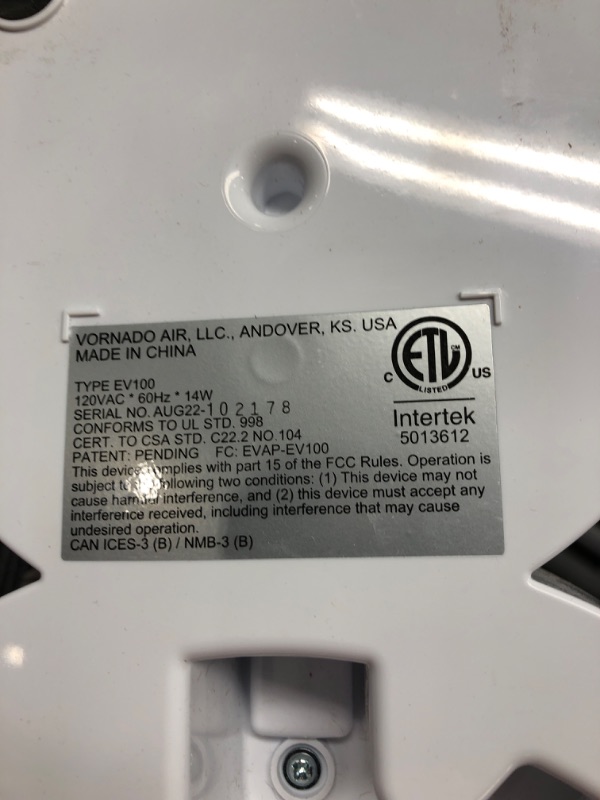 Photo 4 of **SEE NOTEWS**
Vornado EV100 Evaporative Whole Room Humidifier with SimpleTank, 1 Gallon Capacity, White EV100 - 1 gallon Humidifier