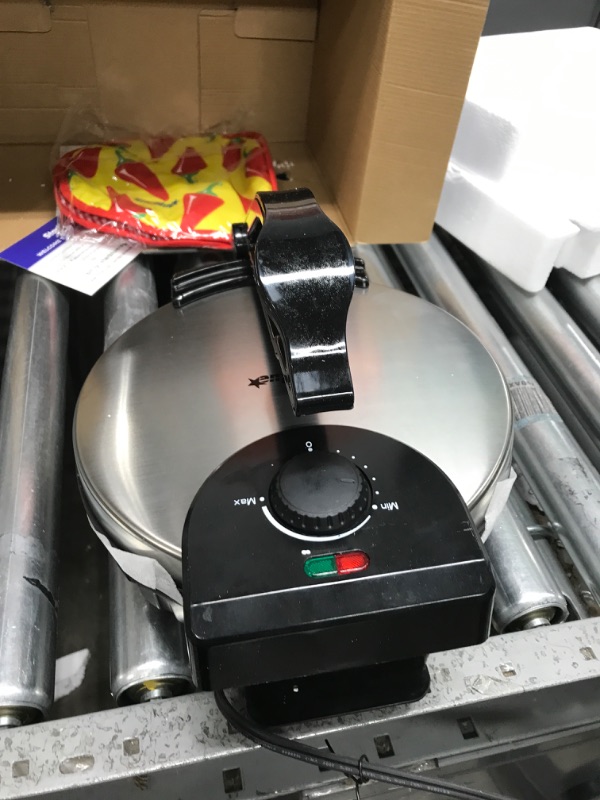 Photo 3 of ***TESTED/ TURNS ON*** 10inch Roti Maker by StarBlue with FREE Roti Warmer - The automatic Stainless Steel Non-Stick Electric machine to make Indian style Chapati, Tortilla, Roti AC 110V 50/60Hz 1200W SB-SW2093