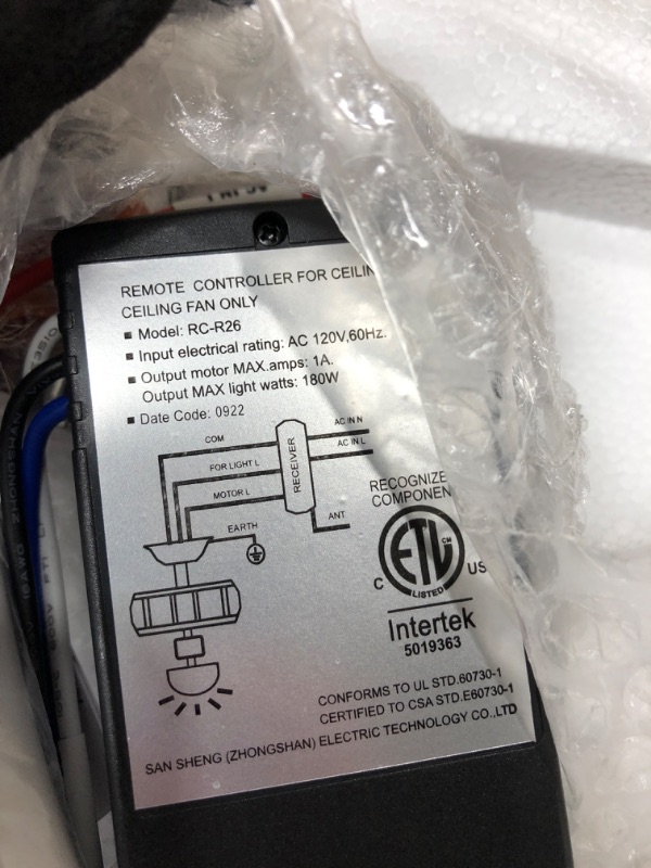 Photo 1 of *Factory Packaged* hykolity 42" Indoor Ceiling Fan with Light (E26 Base) and Remote Control, Quiet Reversible Motor, 110V ETL Listed Ceiling Fans for Living Room, Bedroom, Basement, Kitchen - White