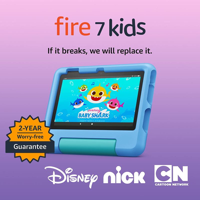 Photo 1 of Amazon Fire 7 Kids tablet, ages 3-7. Top-selling 7" kids tablet on Amazon - 2022. Set time limits, age filters, educational goals, and more with parental controls, 16 GB, Blue