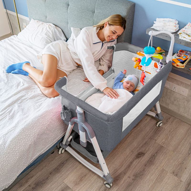 Photo 1 of BABY K Baby Bassinet Bedside Sleeper (Grey) - 3 in 1 Bedside Bassinet Crib Attach To Bed - Convertible Bassinet With Breathable Attached Mesh Side and Mattress - Baby Co Sleeper For Bedside for Infant