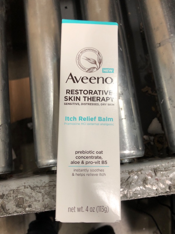 Photo 2 of *EXP: 07/2024* Aveeno Restorative Skin Therapy Itch Relief Body Balm for Sensitive, Distressed, Dry Skin, With Prebiotic Oat & Pramoxine Hcl, Formulated Without Parabens, Fragrance & Steroids, 4.0 Ounce Itch Relief Balm