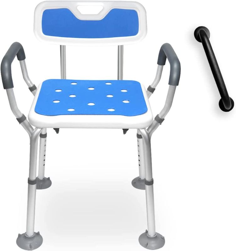 Photo 1 of Shower Chair with Arms Heavy Duty Bath Chair with Back Inside Shower Transfer Bath Seat Padded Bench Portable Lift Height Adjustable Legs for Bathtub Non-Slip feet
