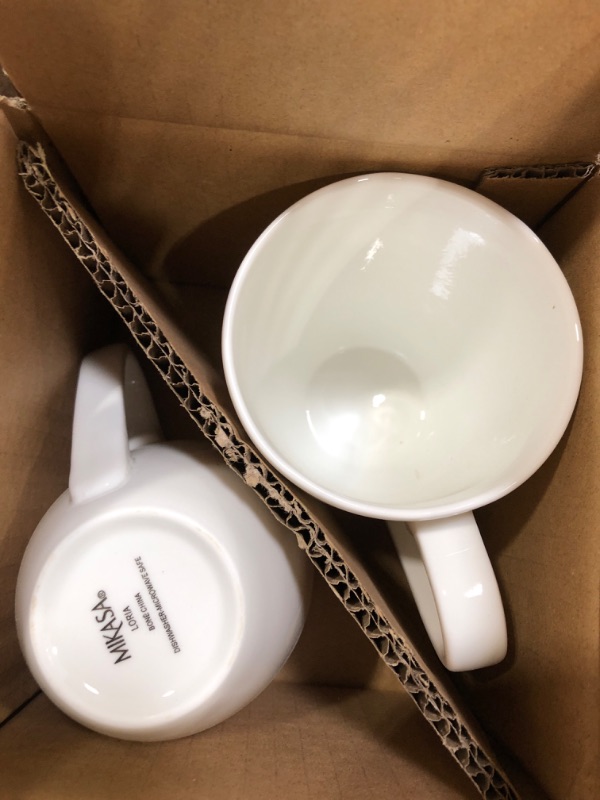 Photo 3 of Mikasa Loria 16-Piece Bone China Dinnerware Set - Dishwasher & Microwave Safe, Service for 4, White Loria Brown Box