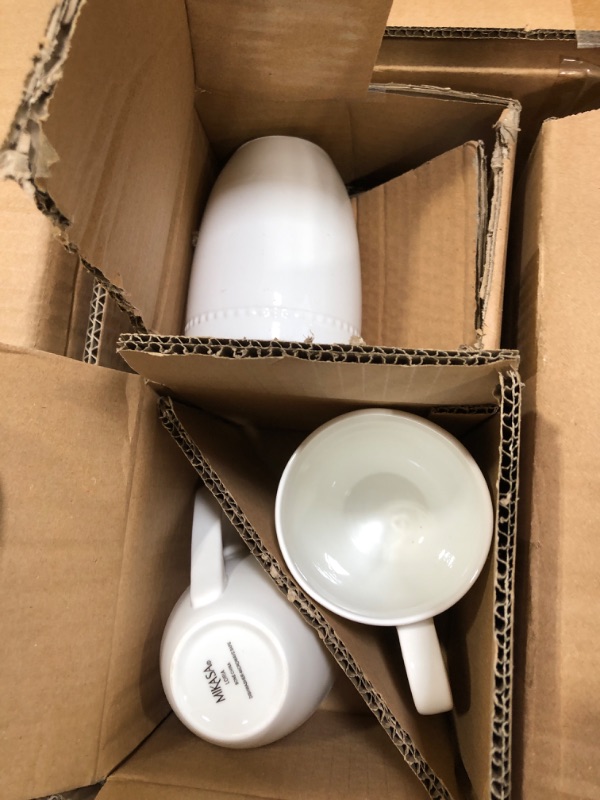 Photo 4 of Mikasa Loria 16-Piece Bone China Dinnerware Set - Dishwasher & Microwave Safe, Service for 4, White Loria Brown Box