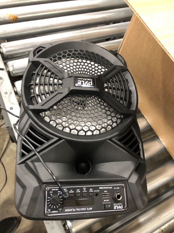 Photo 2 of *NONFUNCTIONAL** Portable Bluetooth PA Speaker System - 300W Rechargeable Indoor/Outdoor Bluetooth Portable PA System w/ 8” Subwoofer 1” Tweeter, Microphone In, Party Lights, MP3/USB, Radio, Remote - Pyle PPHP836B