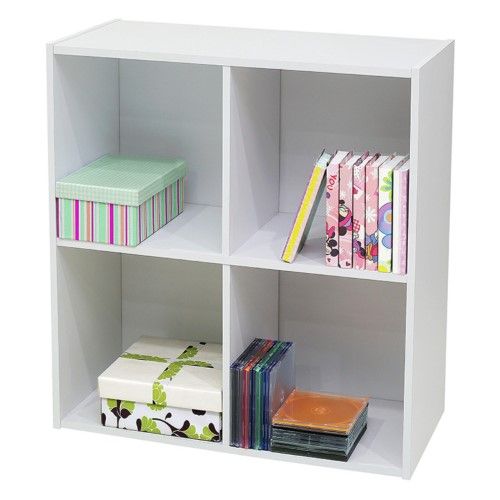 Photo 1 of Kings Brand Furniture White Wood 4 Cube Organizer Storage Bookcase